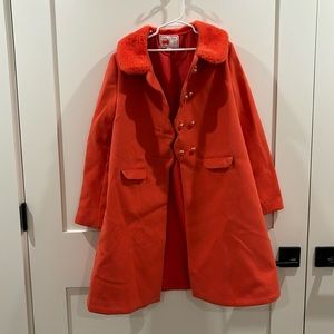 Janie and Jack coral coat with fur collar. Excellent condition. Front pockets
